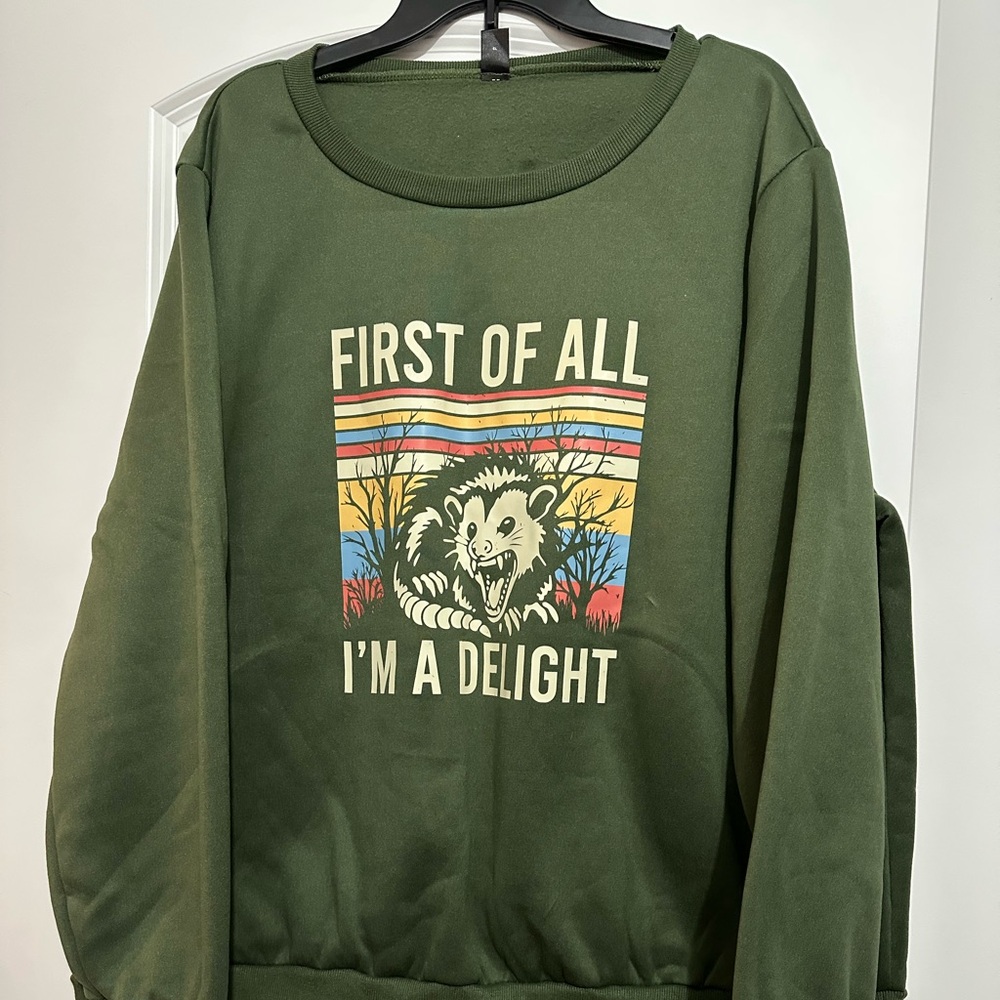 SHEIN Curve Olive Green Crewneck Sweatshirt